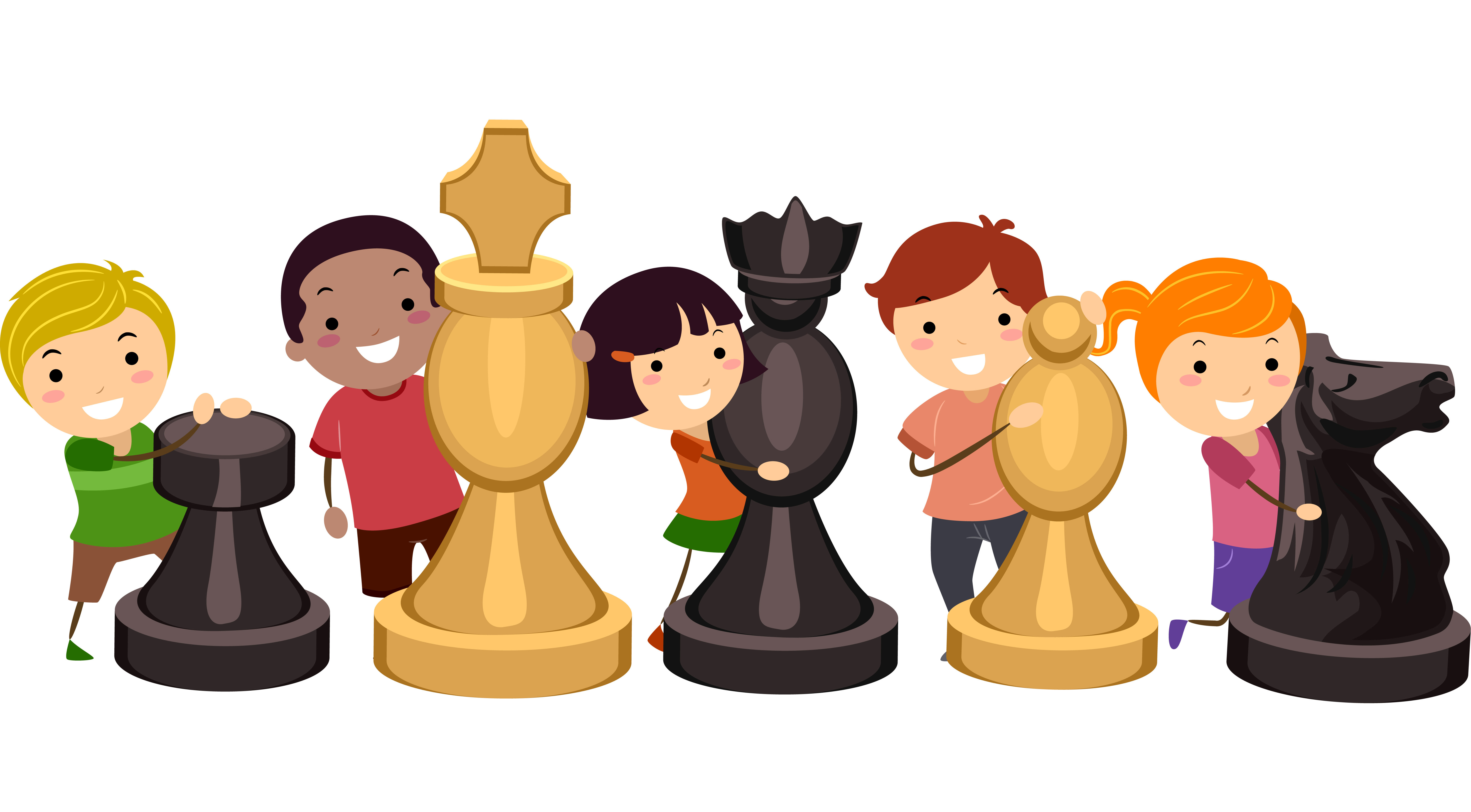 Chess pieces and kids.