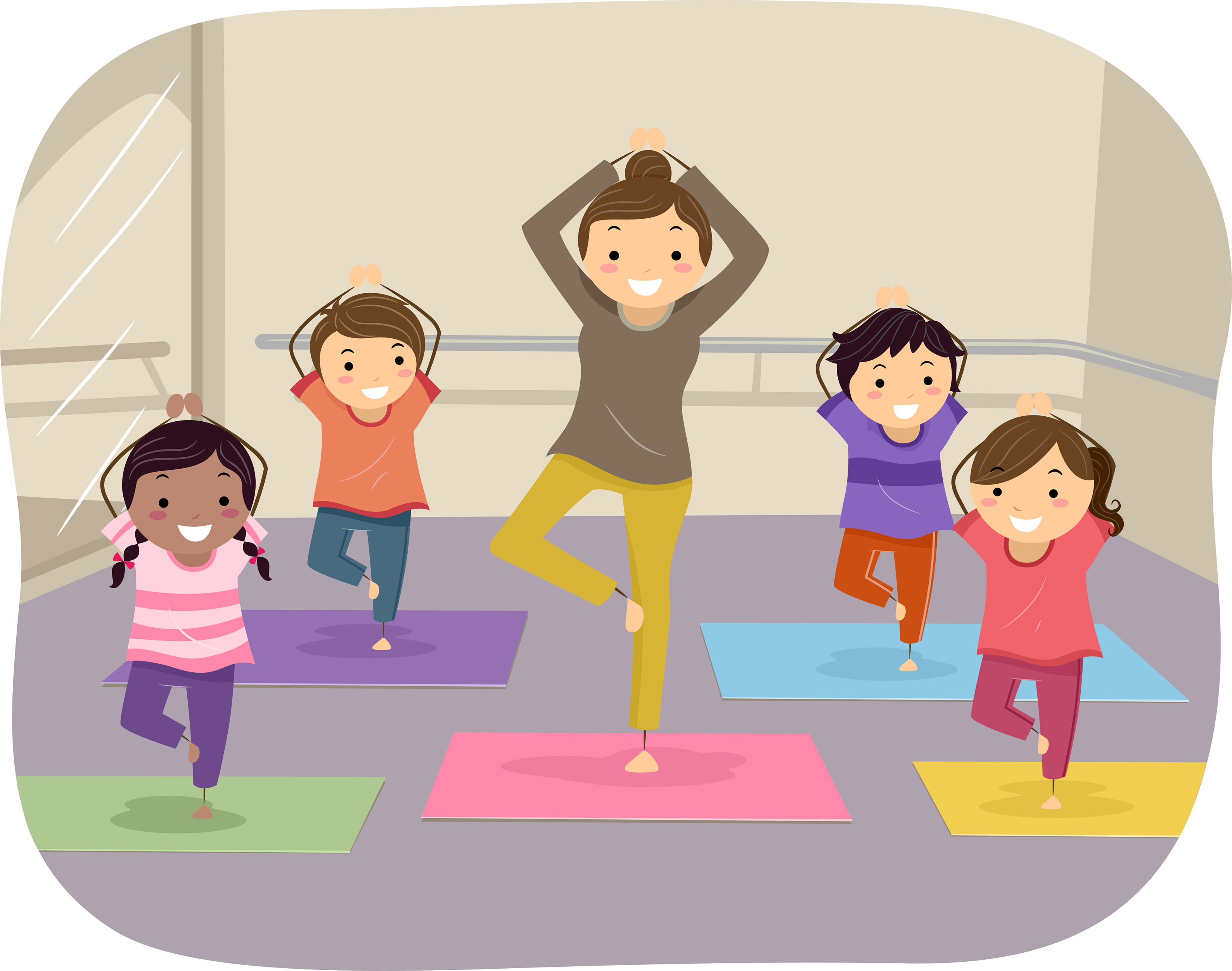 Kids and adult practicing yoga.