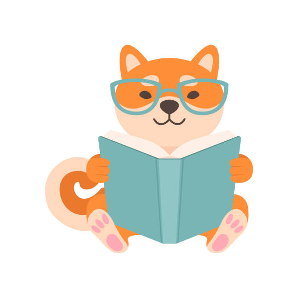 Corgi in glasses reading a book