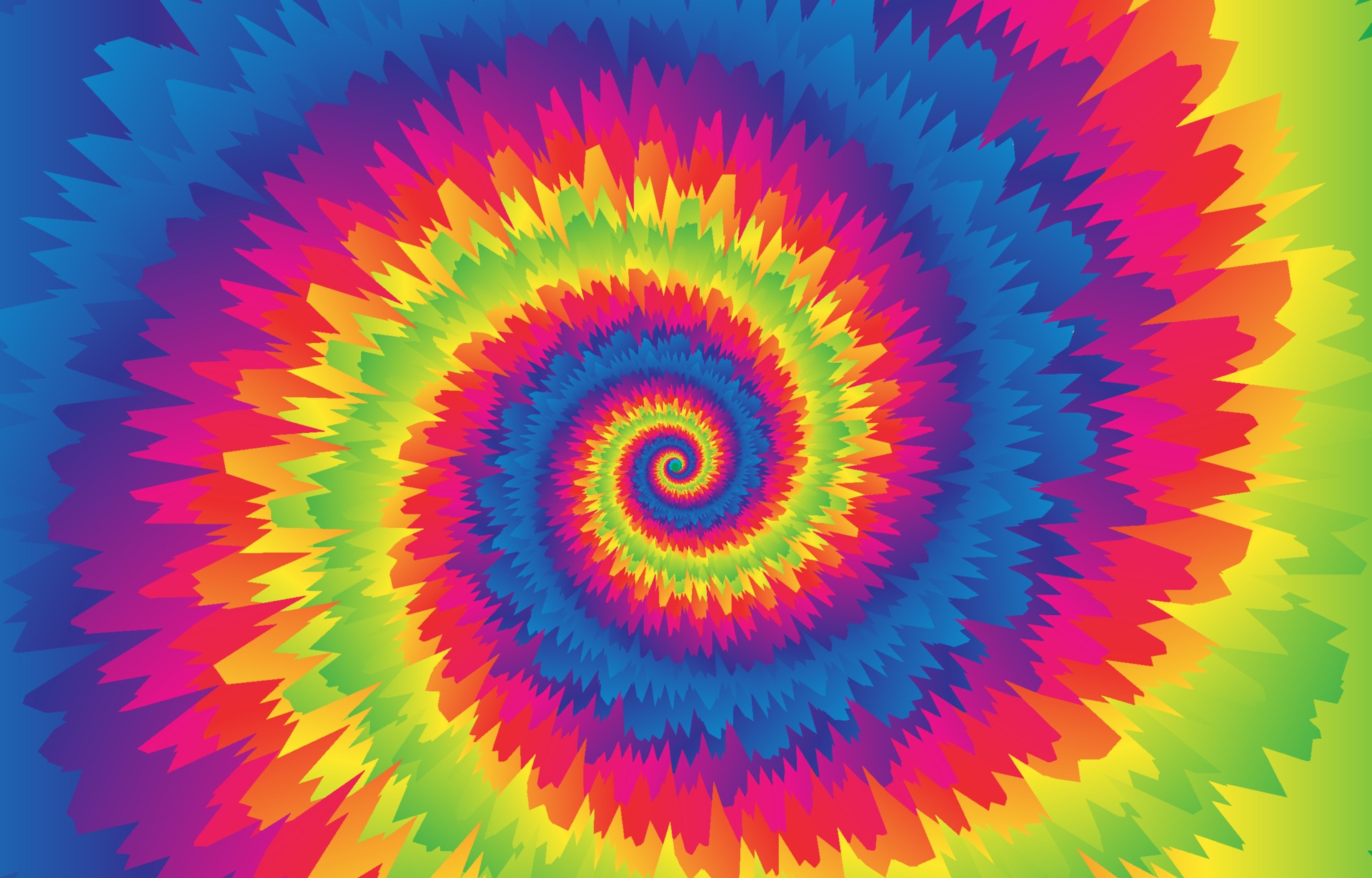 Tie-dye spiral of the colors blue, pink and green