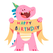 Pink dinosaur clipart holding Happy Birthday sign