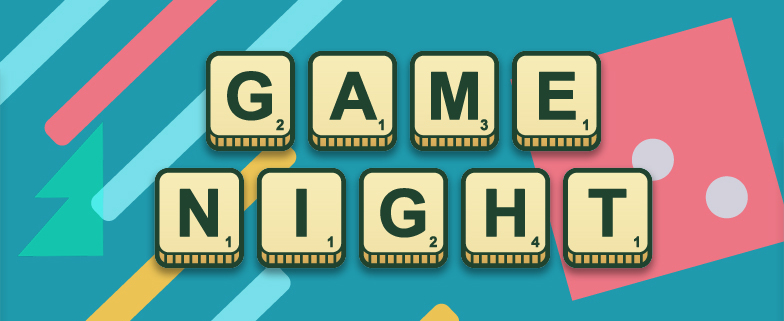 Colorful sign that says game night in scrabble looking tiles