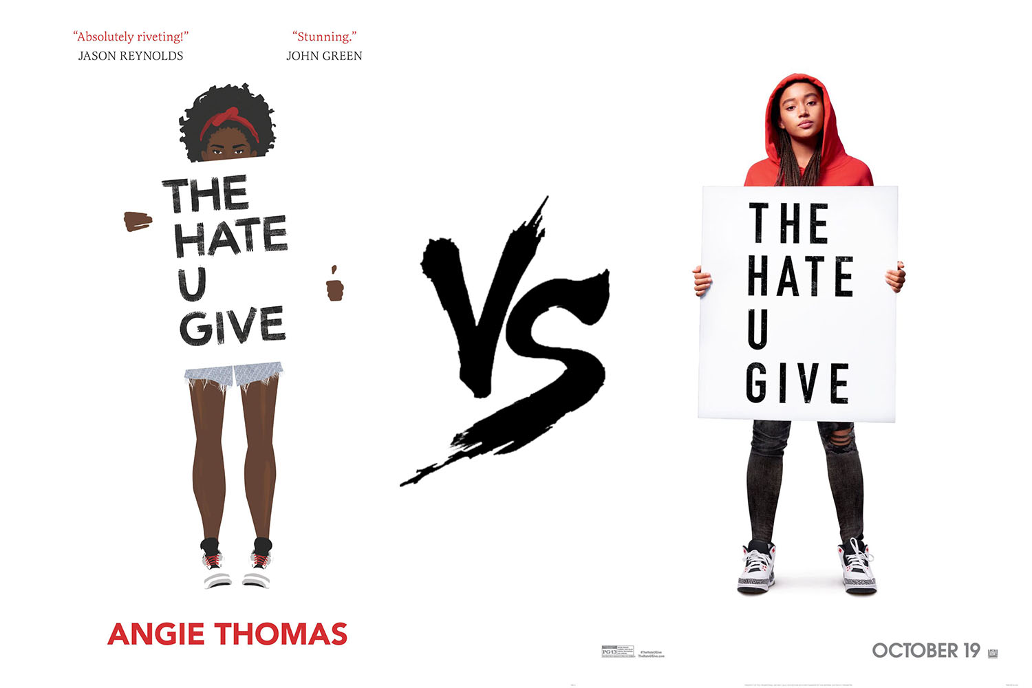 Shows the book cover and movie cover of The Hate U Give
