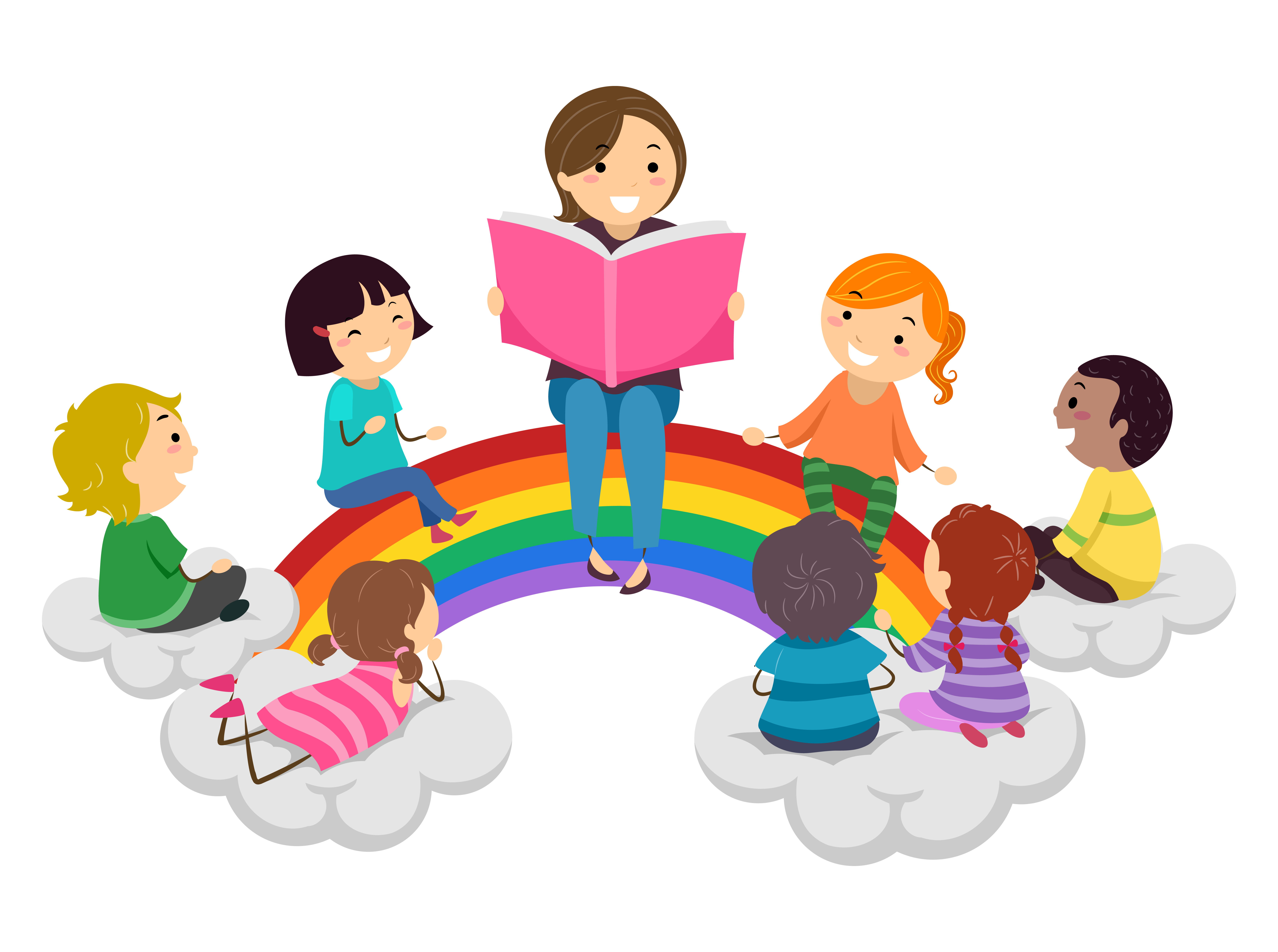 Kids listening to story on rainbow