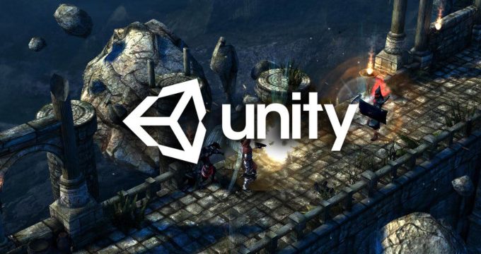 Video game background with the word UNITY in white