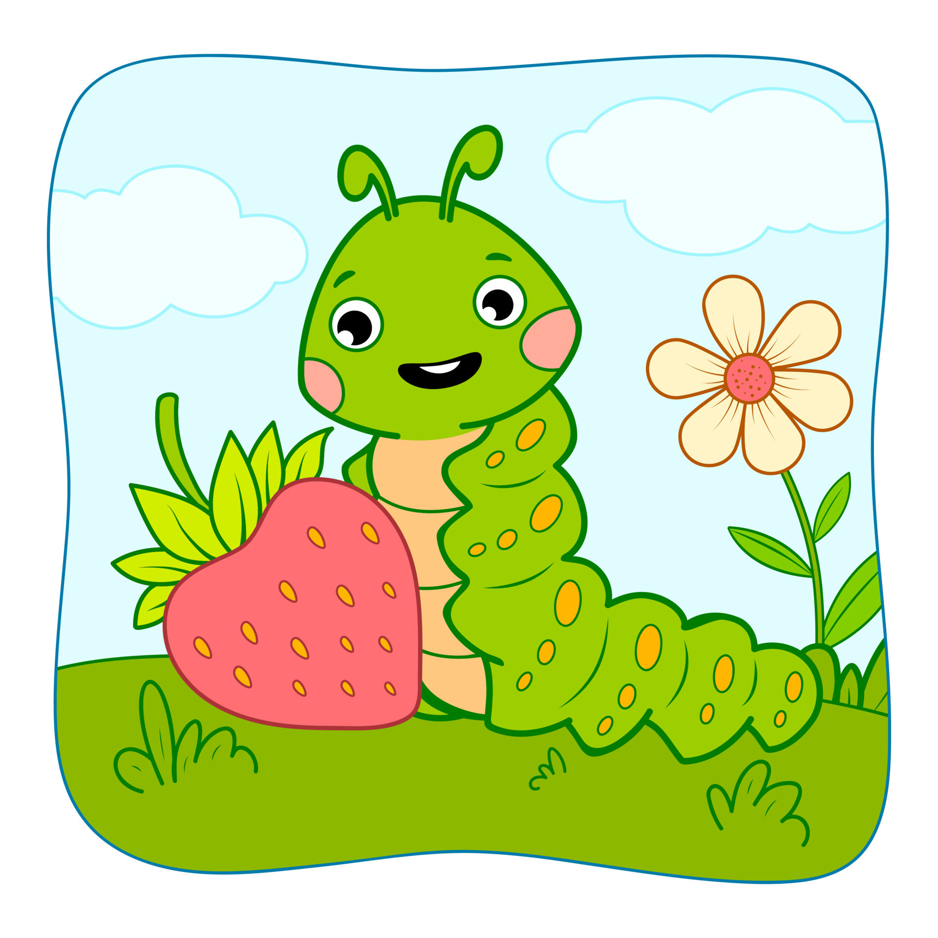 Cartoon caterpillar and strawberry
