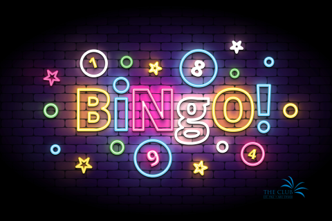 Dark background with the letters bingo in neon colors