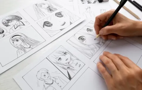 Picture of hands drawing Manga comics