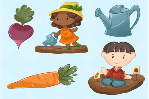 Kids gardening clipart.