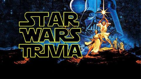 Picture from the cover of a Star Wars movie, with the words Star Wars Trivia on the left.