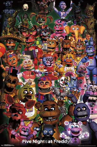 All the characters from Five Nights at Freddy's video game