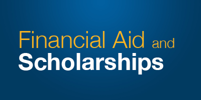 The words Financial Aid and in yellow, Scholarships in white