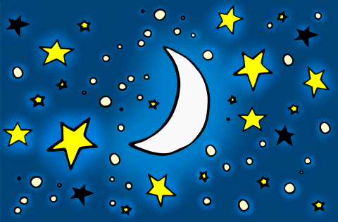 Clipart of night sky with moon and stars.