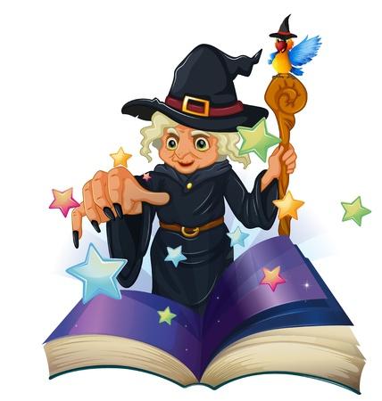 Witch casting spell over a book