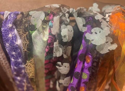 Different pieces of fabric with Halloween themes