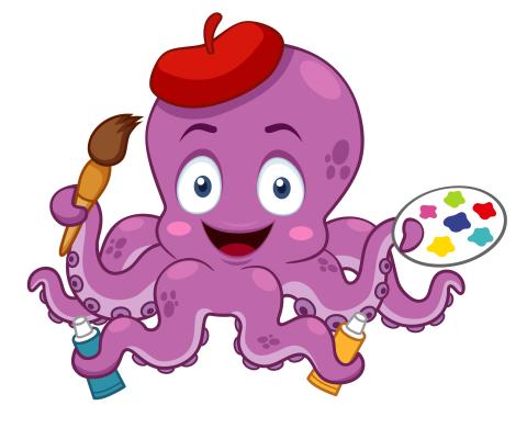 Cartoon octopus artist