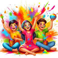 Clipart kids celebrating Holi