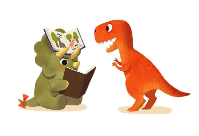 Clipart dinosaur reading and looking at book
