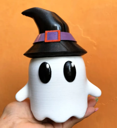 A 3D printed ghost that is painted