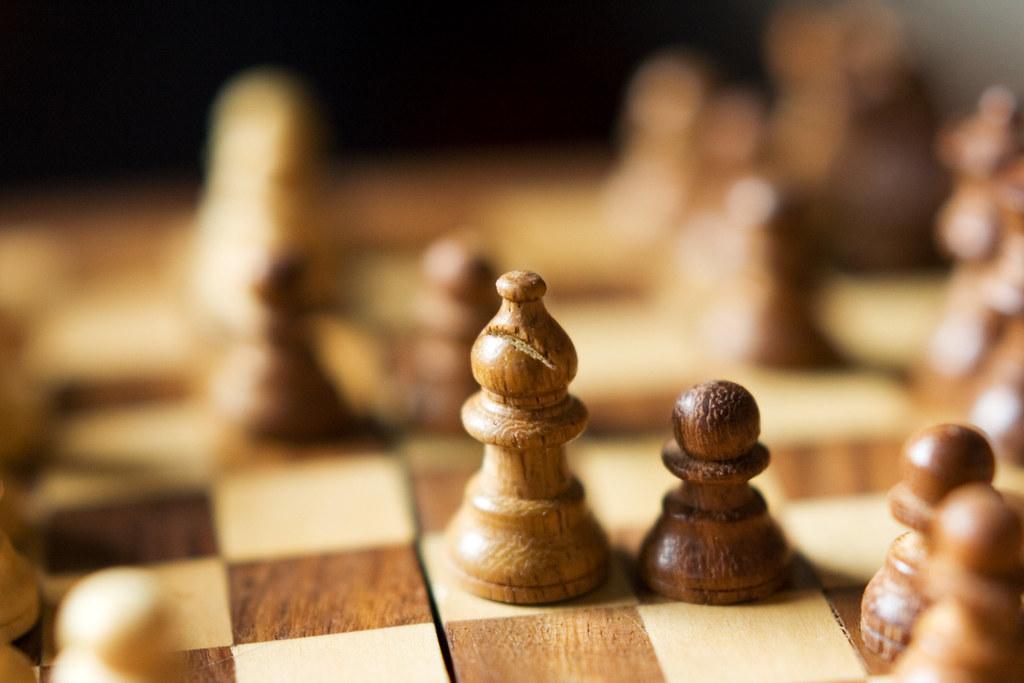 Up close picture of a chess board.