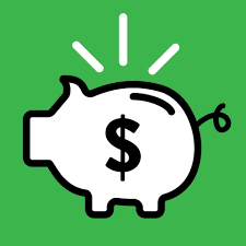 White piggy bank with dollar sign in the middle of body, green background.