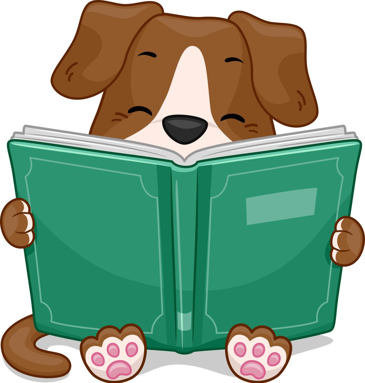 Dog reading a book.