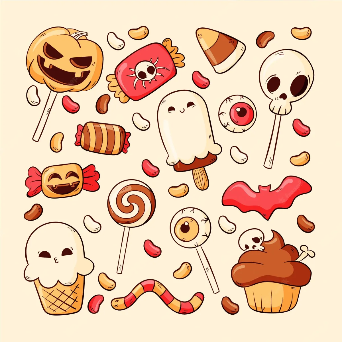 Different Halloween themed candies