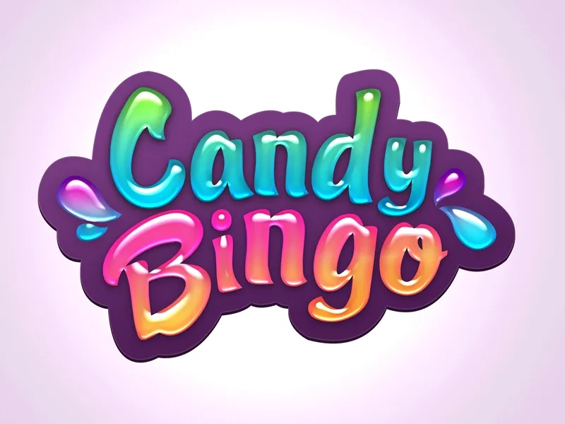 Colorful text saying Candy Bingo over a light purple background.