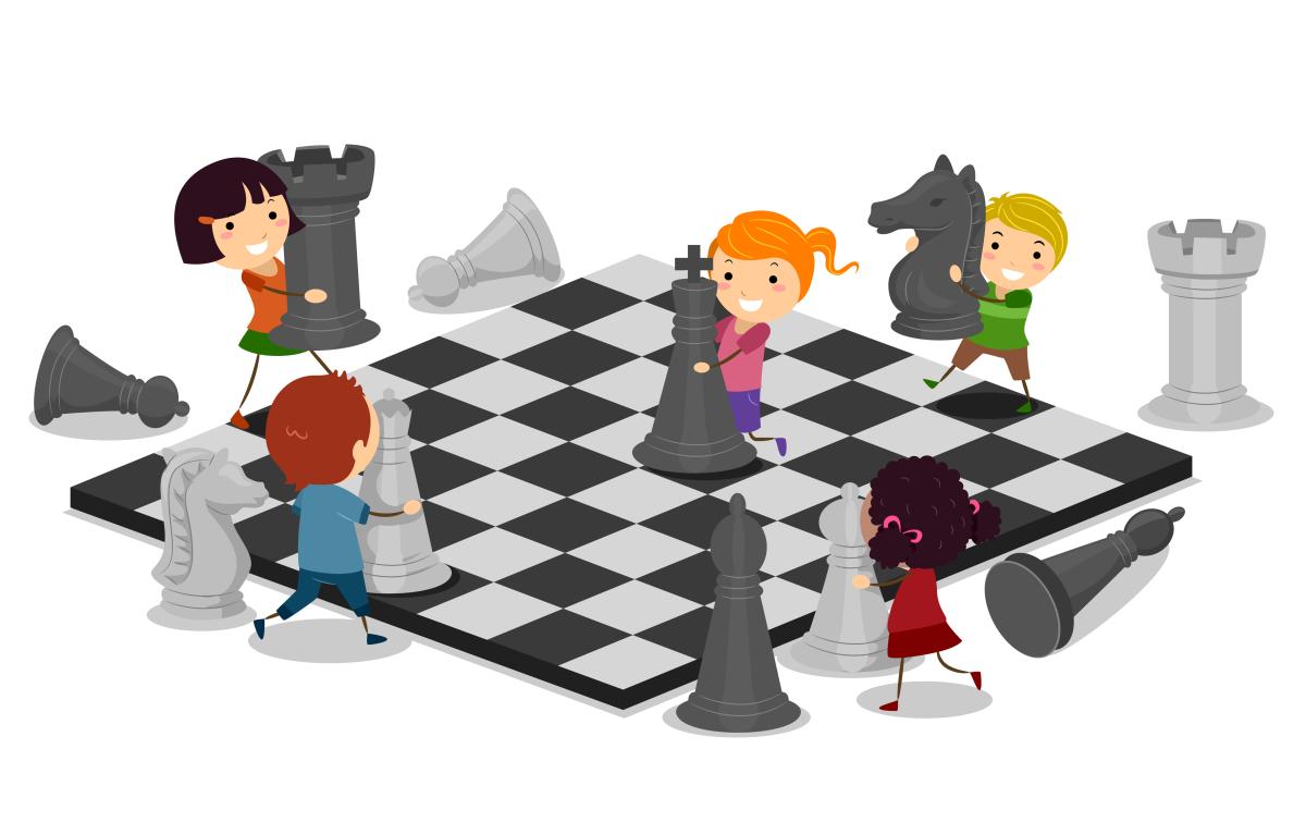 cartoon chess board and kids