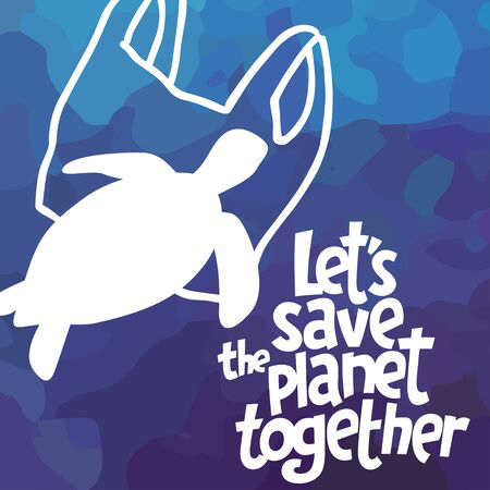 Let's Save the Planet Together - drawing of turtle and tote bag