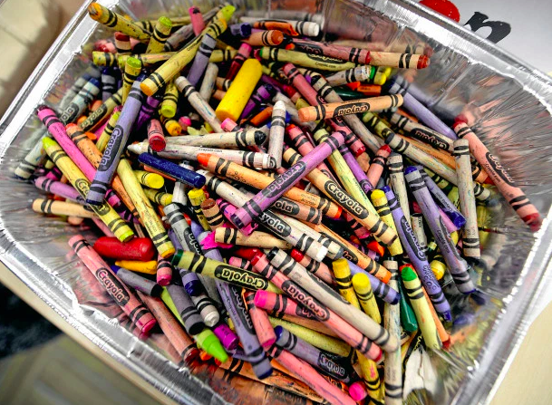 Crayons in a tray