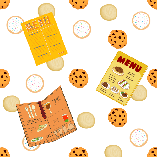 Graphics of menus with cookies in the background