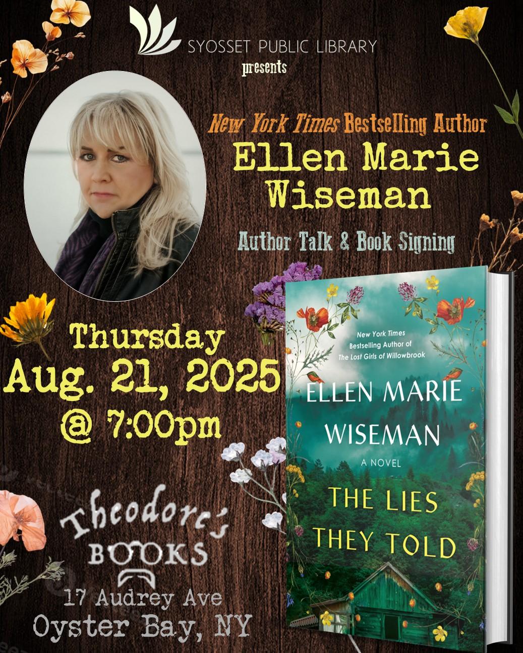 Author photo of Ellen Marie Wiseman with the cover of her book, THE LIES THEY TOLD
