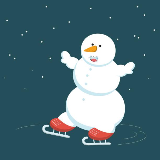 Snowman on ice skates at night