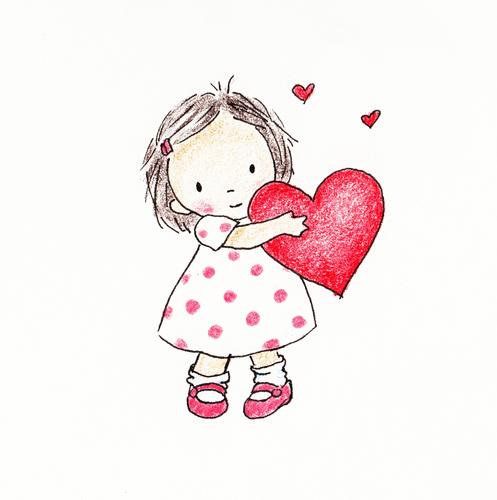 little girl holding heart clipart